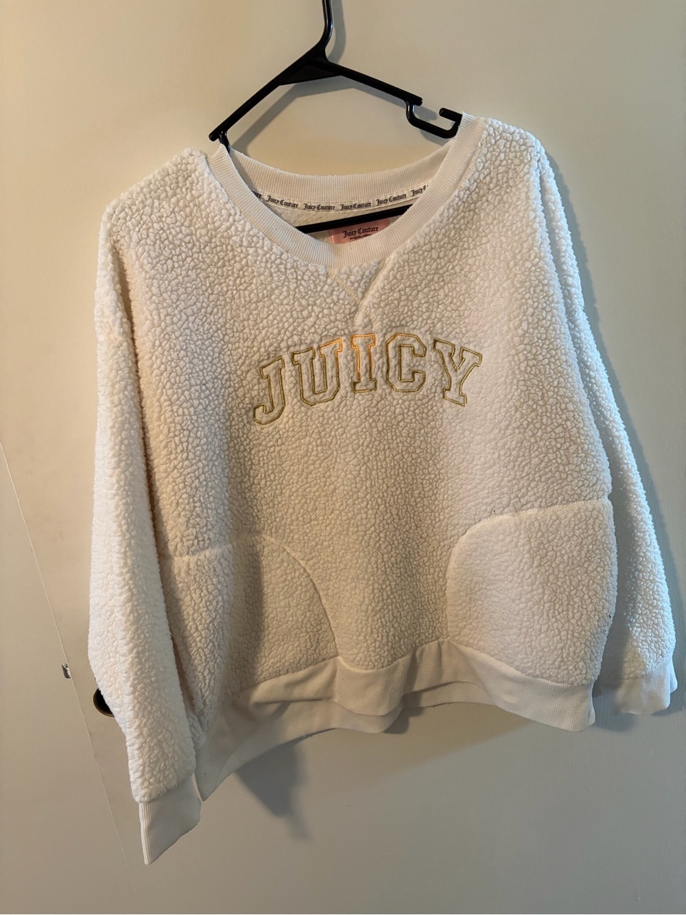 Juicy Couture Cream Sherpa Crewneck with Gold Embroidered Logo
